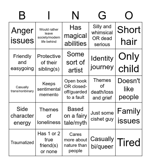 OC Trope Bingo (Arc Style) Bingo Card