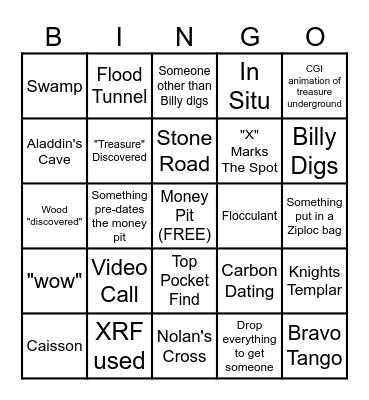 Curse of Oak Island Bingo Card