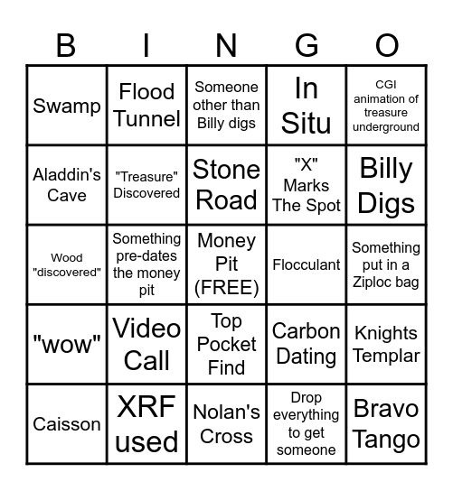 Curse of Oak Island Bingo Card