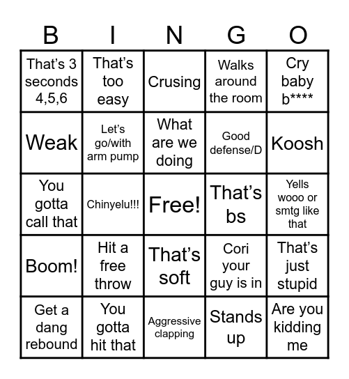 Dad Florida Basketball Game Bingo Card