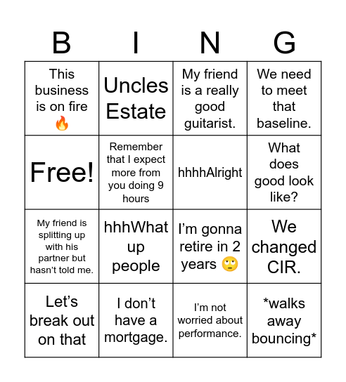 Common Phrase Bingo Card