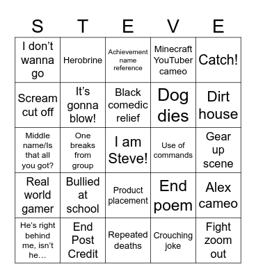 A Minecraft Movie Bingo Card
