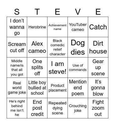 A Minecraft Movie Bingo Card