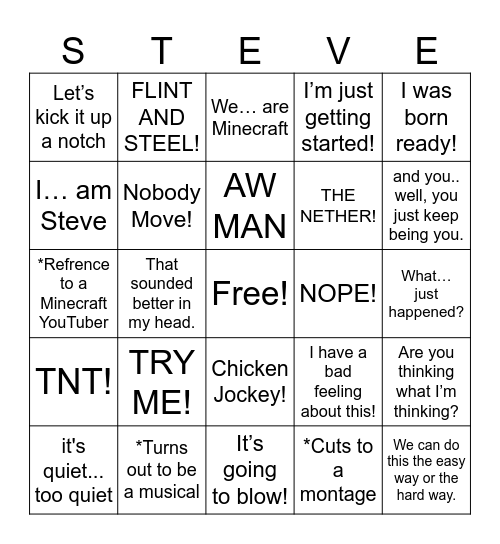 MINECRAFT BINGO Card