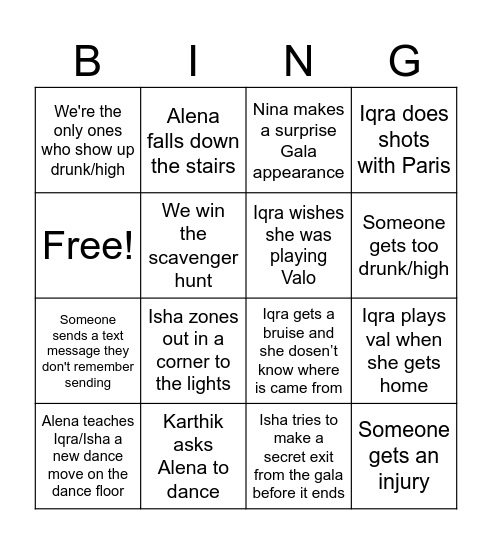 Gala Bingo Card