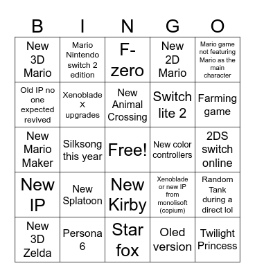 Predictions Bingo Card