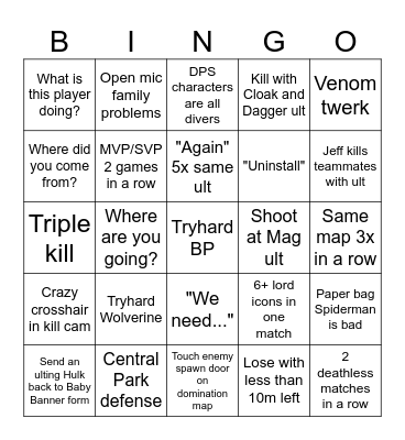 Marvel Rivals Bingo v1 Bingo Card