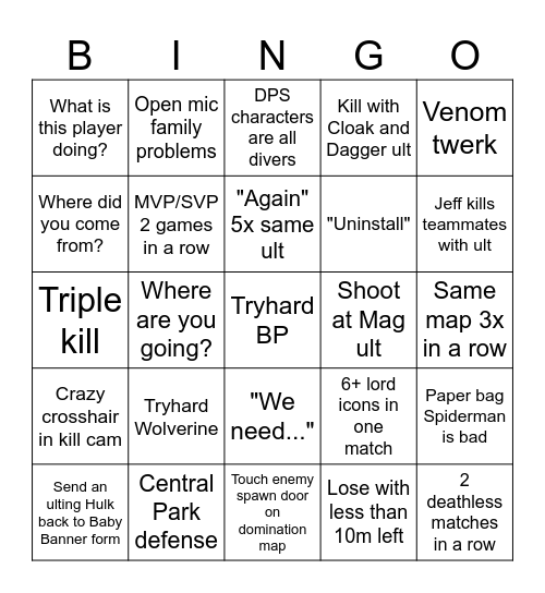 Marvel Rivals Bingo v1 Bingo Card