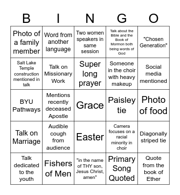 General Conference 2025 Bingo Card