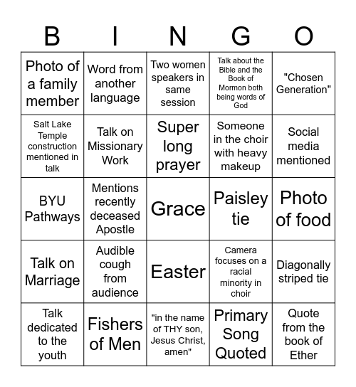 General Conference 2025 Bingo Card