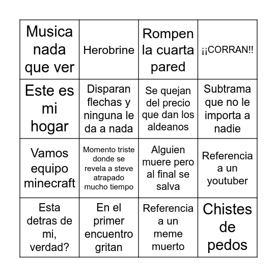 Bingo de valer medio quilo de verga picada Bingo Card