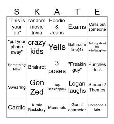 Someone else's English teacher Bingo Card