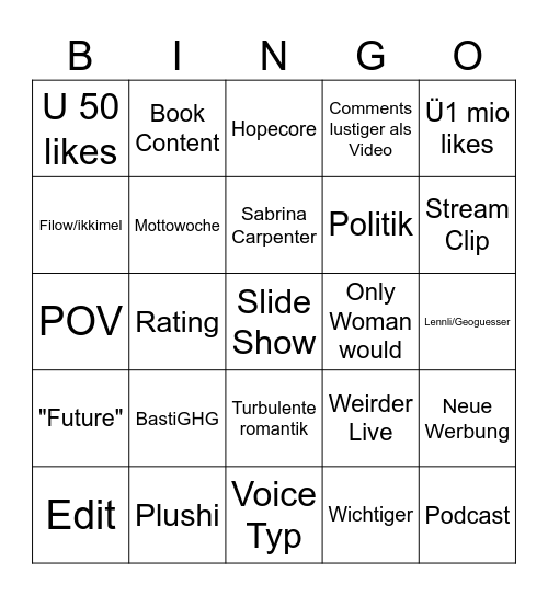 Tiktok Bingi :D Bingo Card