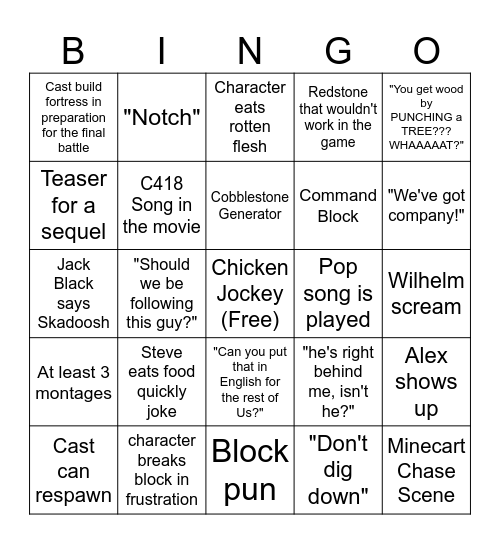 Minecraft Bingo Card