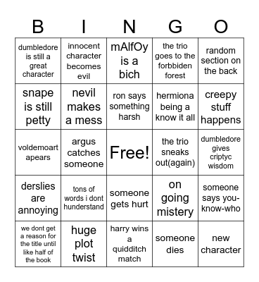 harry potter 3 Bingo Card