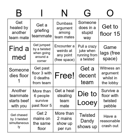 Dandy's World Bingo Card