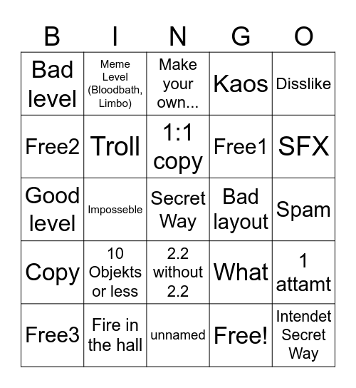 Recent tab Bingo gd 2.2 Bingo Card