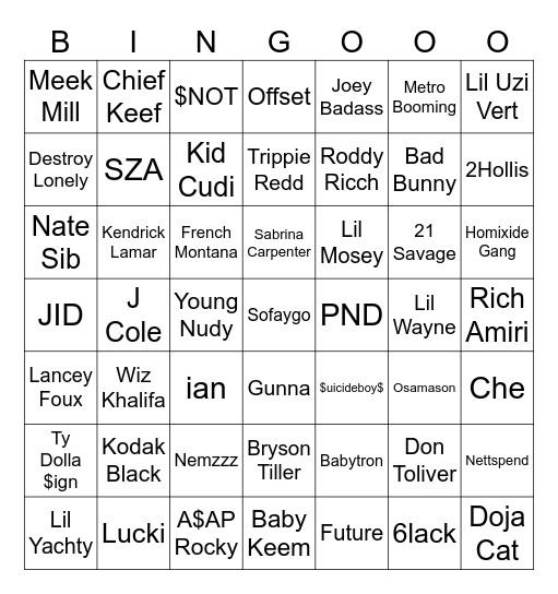 Bingo artisti BP25 Bingo Card