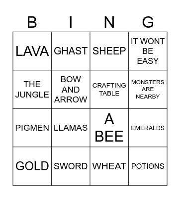 minecraft Bingo Card