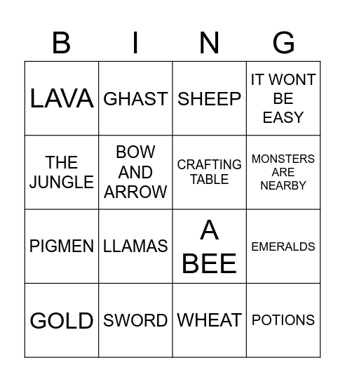 minecraft Bingo Card