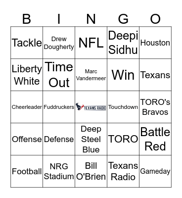 Texans Radio Bingo Card