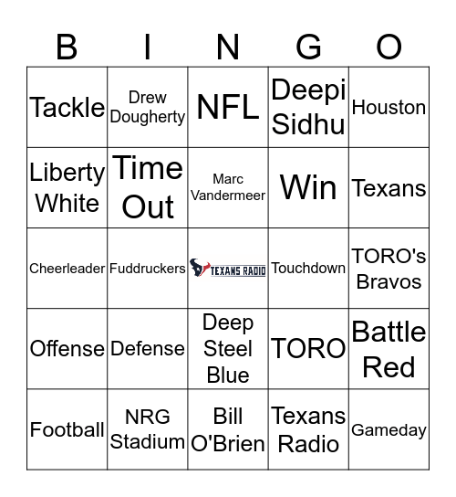 Texans Radio Bingo Card