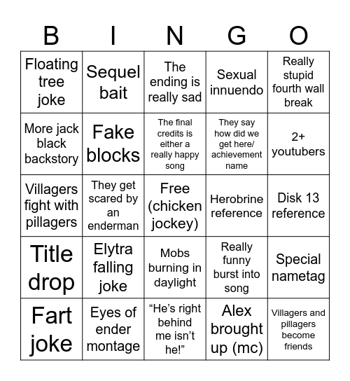 minecraft Bingo Card