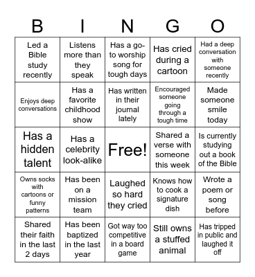Encouragement Bingo Card