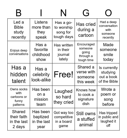 Encouragement Bingo Card