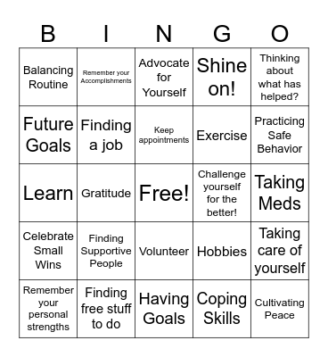 Community Reintegration Bingo Card