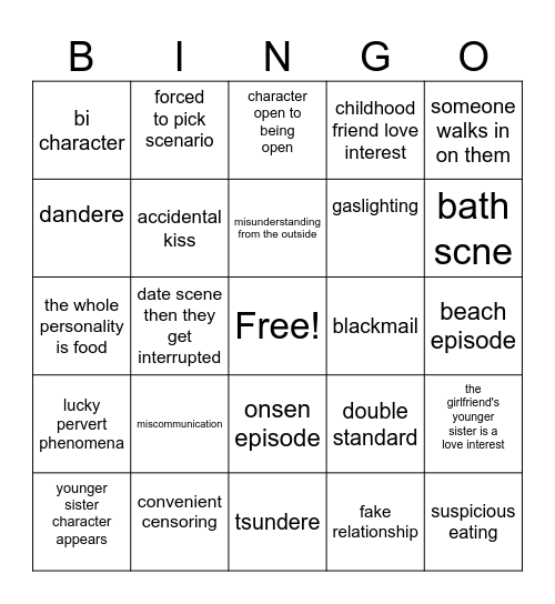 RomCom Bingo Card
