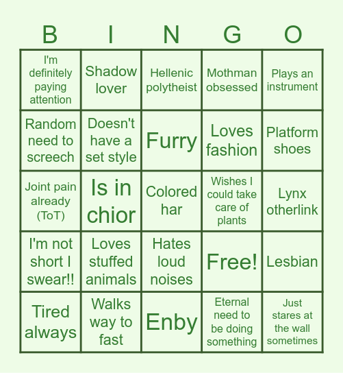 Aspen's Bingo Card