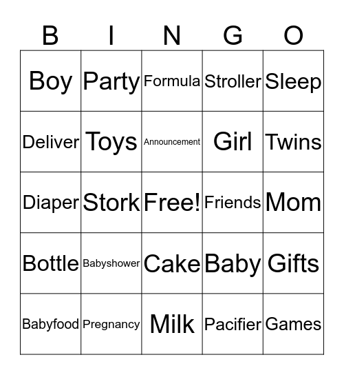 Vicky's Babyshower Bingo Card