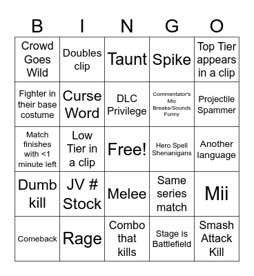 smash bro Bingo Card