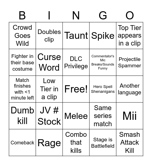 smash bro Bingo Card