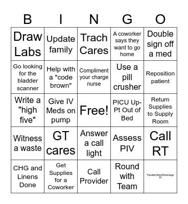 PICU BINGO Card
