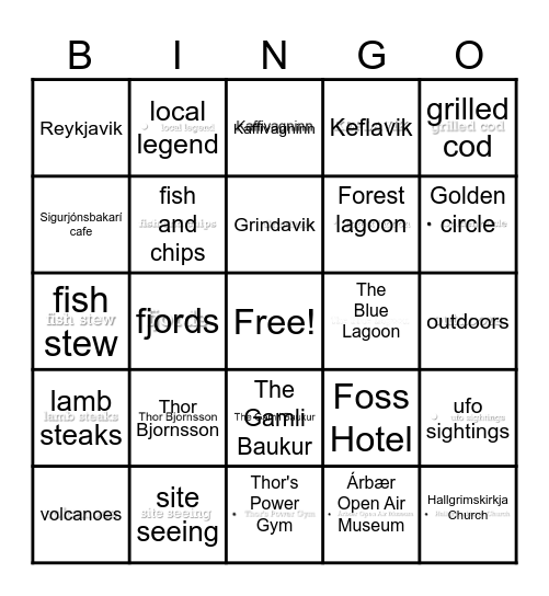 Icelandic Bingo Card