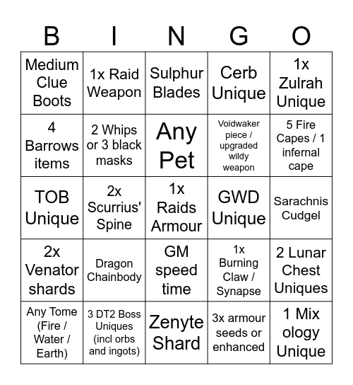 OSRS Bingo Card