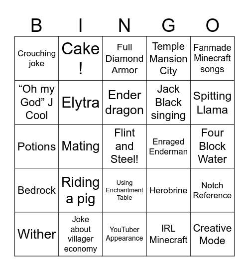 Minecraft bingo card Bingo Card