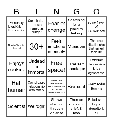 Ten’s OC Bingo Card