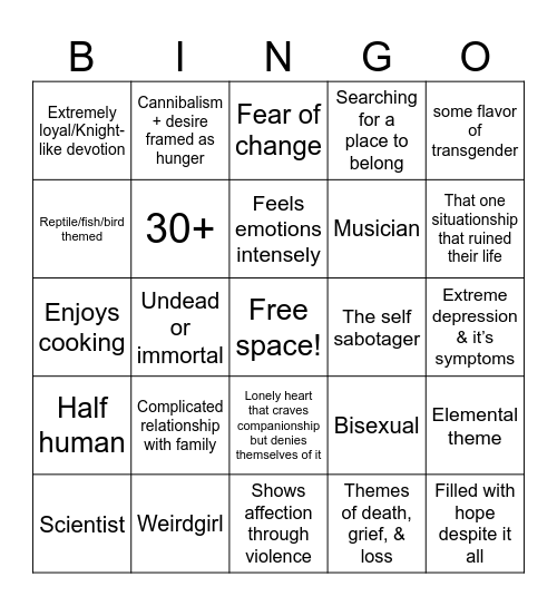 Ten’s OC Bingo Card
