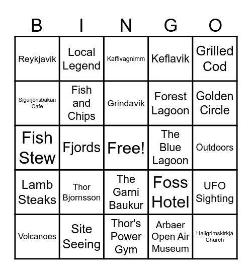 Icelandic Bingo Card