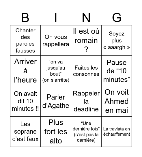 Rachel Bingo Card