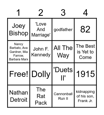 Frank Sinatra, The Singing Legend Bingo Card