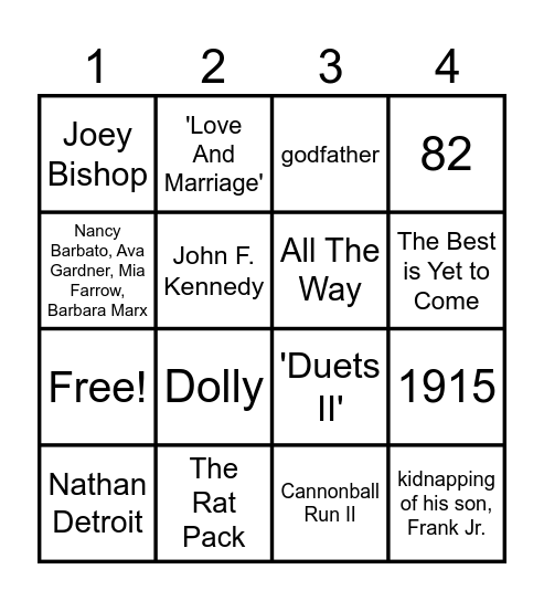 Frank Sinatra, The Singing Legend Bingo Card