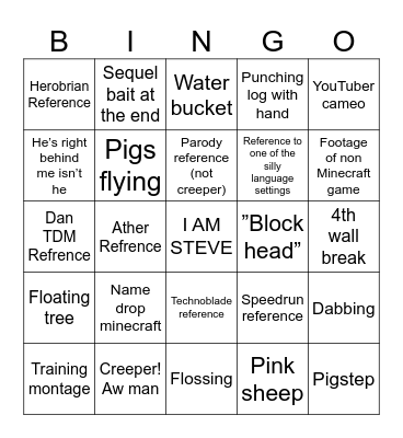 Minecraft bingo Card