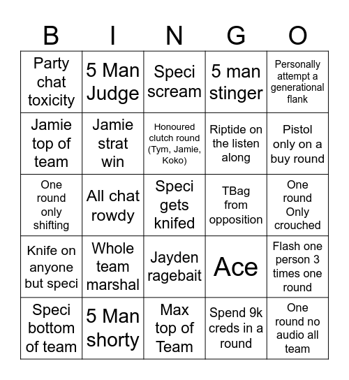 sigma gang Bingo Card