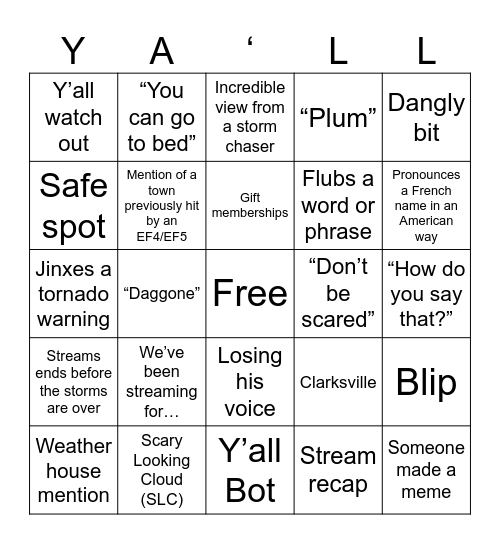 Ryan Hall Bingo Card