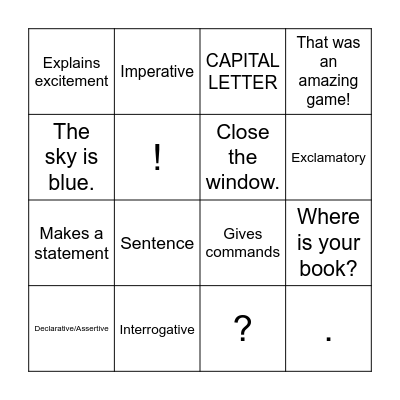 SENTENCES! Bingo Card