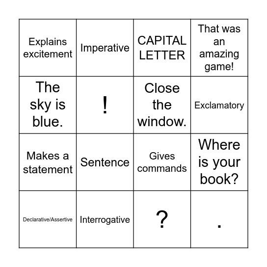 SENTENCES! Bingo Card